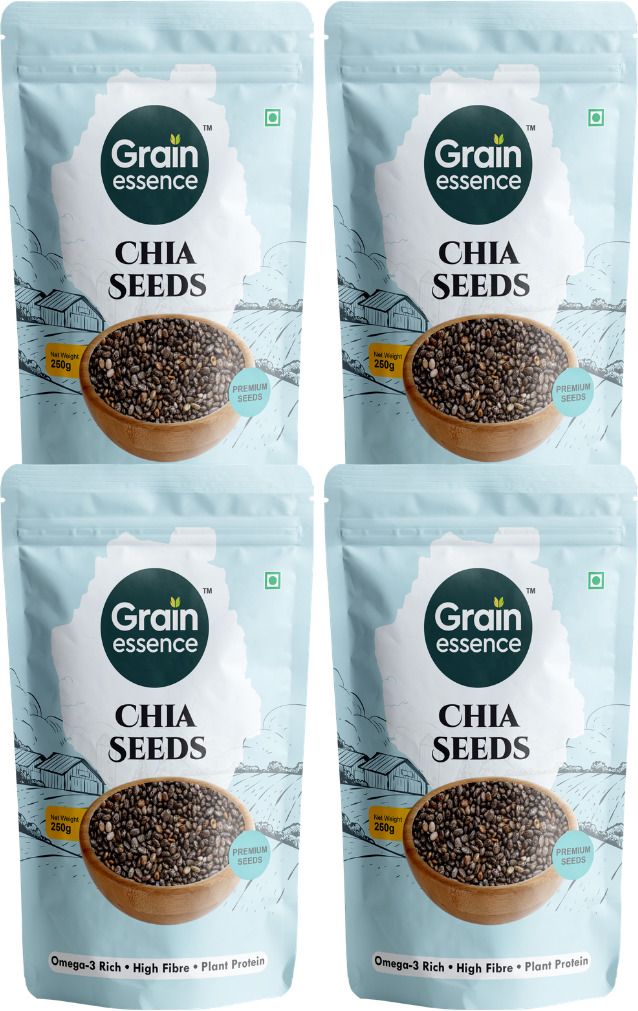 GRAIN ESSENCE Premium Chia Seeds | 100% Natural, Raw & Unpolished Superfood Chia Seeds (4 x 0.25 kg)