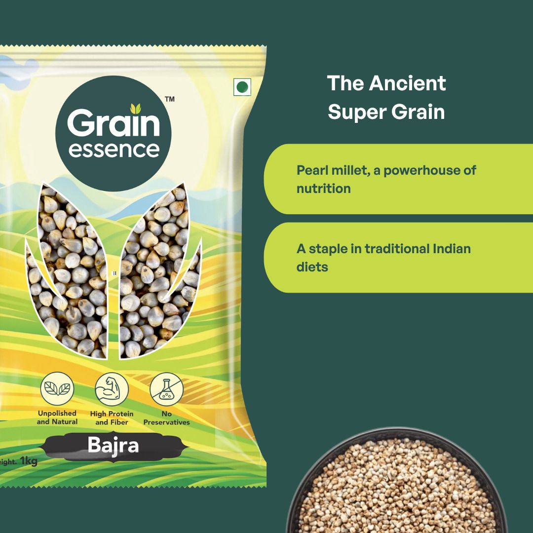 GRAIN ESSENCE Bajra Unpolished Pearl Millet, Gluten Free Whole Grain, Bajra for Rotis, Khichdi Pearl Millet (1 kg) - view 3