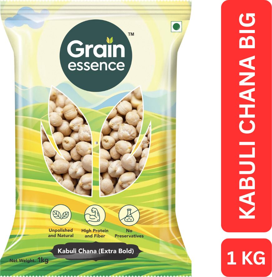 GRAIN ESSENCE White Kabuli Chana (Whole) (Big Size, Whole Pulses) (1 kg)