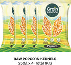 GRAIN ESSENCE Popcorn Kernels, Raw Corn for Fresh Homemade Popcorn Natural Maize Seeds Raw Maize Popcorn (1 kg, Pack of 4)