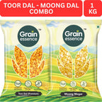 GRAIN ESSENCE Combo (Split) (Unpolished Dal, Premium Quality, Toor Dal 500g + Moong Dal 500g Combo) (1 kg)