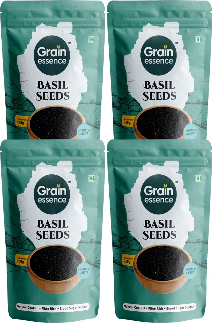 GRAIN ESSENCE Grain Essence Premium Basil Seeds (Sabja Seeds) | 100% Natural, Raw & Unpolished Basil Seeds (4 x 250 g)