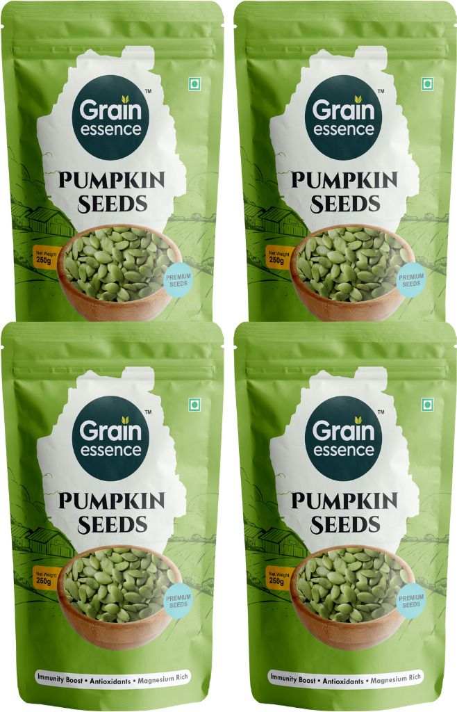 GRAIN ESSENCE Grain Essence Premium Raw Pumpkin Seeds | 100% Natural, Unroasted & Unpolished | Pumpkin Seeds (4 x 250 g)