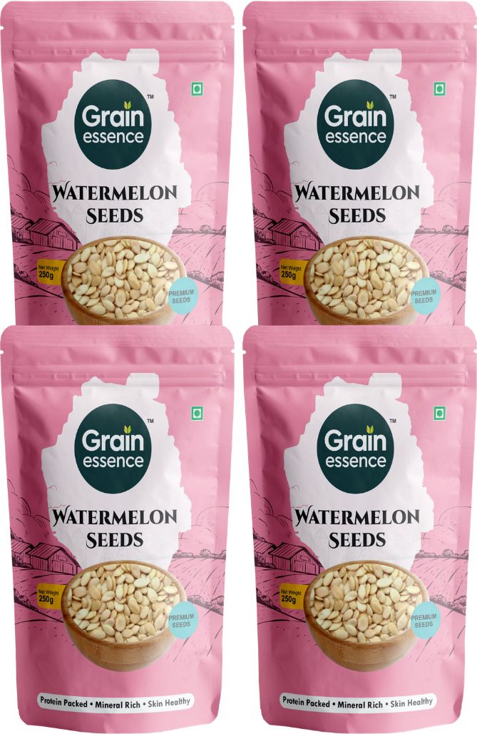 GRAIN ESSENCE Grain Essence Premium Raw Watermelon Seeds | 100% Natural, Unroasted & Unpolish Watermelon Seeds (4 x 250 g)