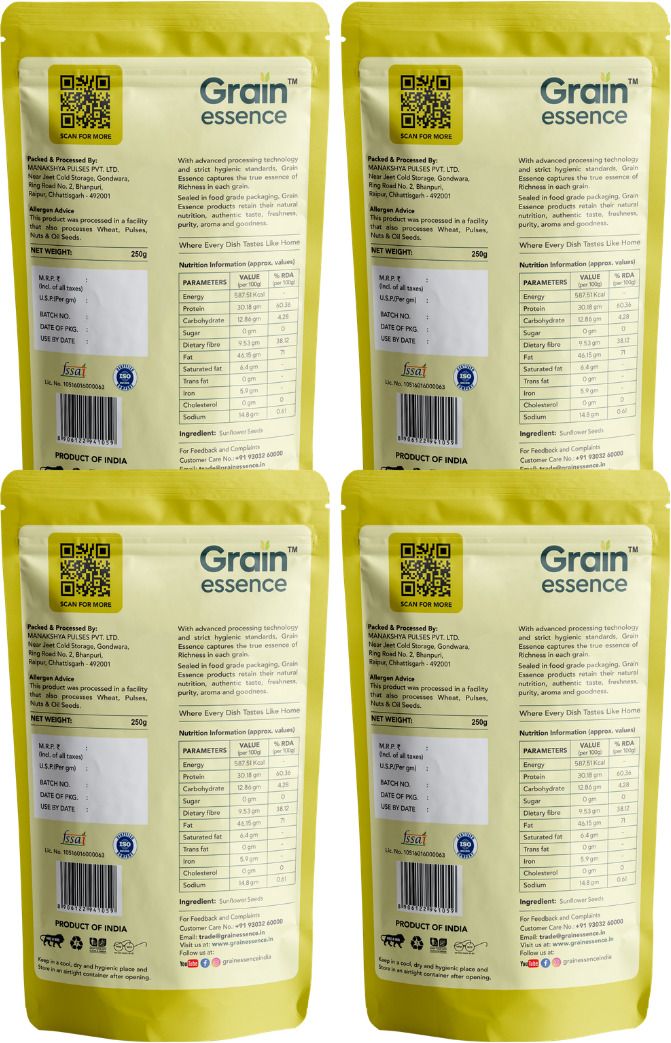 GRAIN ESSENCE Grain Essence Premium Sunflower Seeds | 100% Natural, Raw & Unroasted | Sunflower Seeds (4 x 250 g) - view 2
