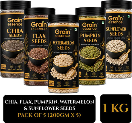 Chia, Flax, Pumpkin, Sunflower, Watermelon Seeds Jar Combo