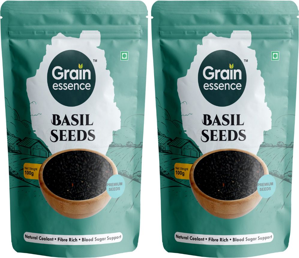 GRAIN ESSENCE Grain Essence Premium Basil Seeds (Sabja Seeds) | 100% Natural, Raw & Unpolished Basil Seeds (2 x 100 g)