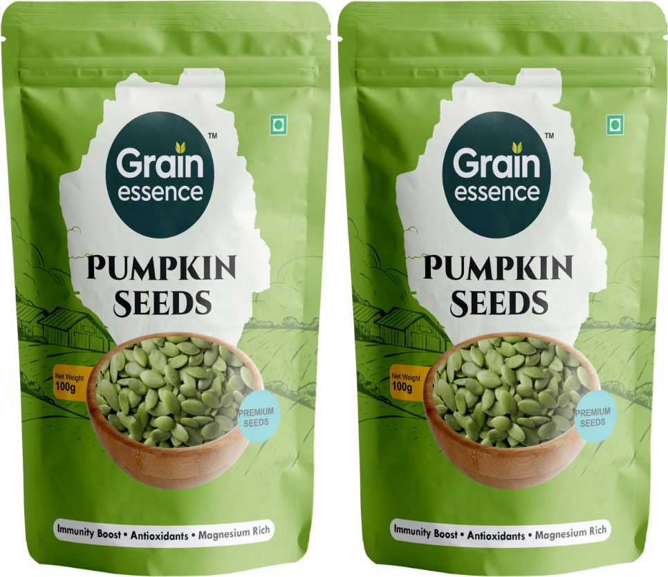 GRAIN ESSENCE Grain Essence Premium Raw Pumpkin Seeds | 100% Natural, Unroasted & Unpolished | Pumpkin Seeds (2 x 100 g)