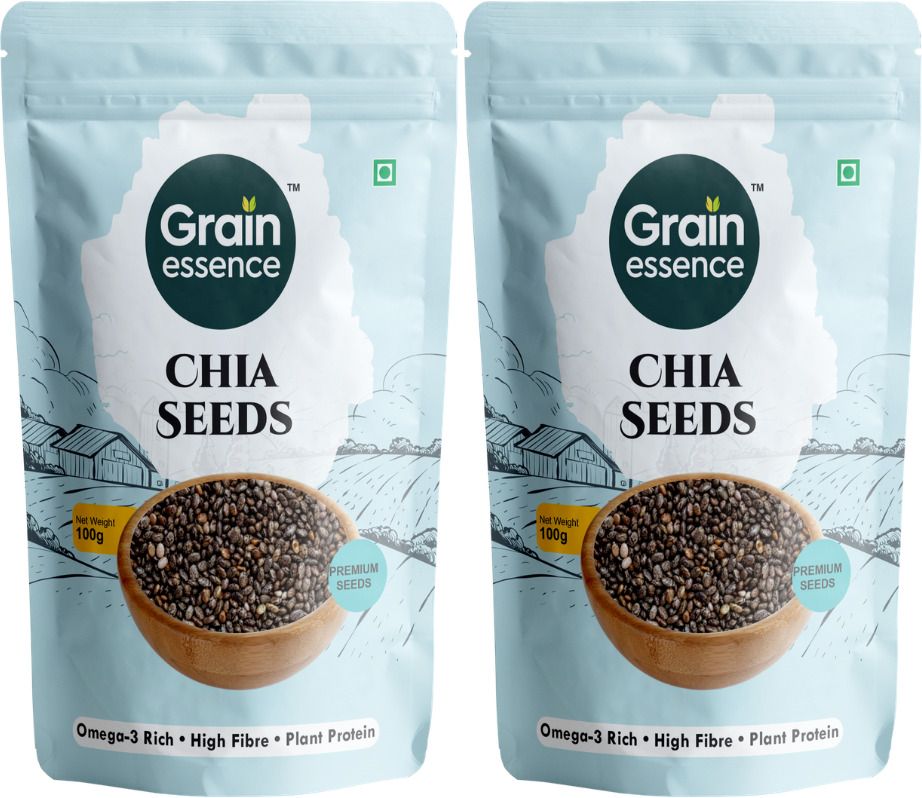 GRAIN ESSENCE Premium Chia Seeds | 100% Natural, Raw & Unpolished Superfood Chia Seeds (2 x 100 g)