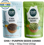 GRAIN ESSENCE Chia Seeds + Pumpkin Seeds Combo | Omega 3 Rich | High Fibre | Magnesium Rich Chia Seeds, Pumpkin Seeds (2 x 100 g)