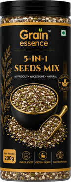 GRAIN ESSENCE Grain Essence 5-in-1 Seed Mix | Chia, Flax, Pumpkin, Sunflower & Watermelon Seed Brown Flax Seeds, Chia Seeds, Pumpkin Seeds, Sunflower Seeds, Watermelon Seeds (200 g)