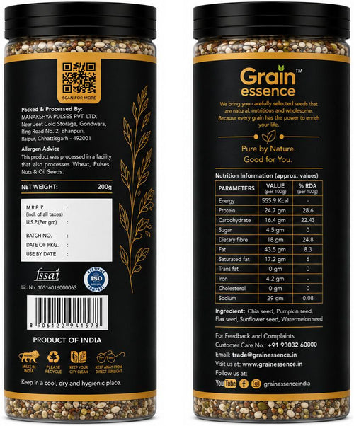GRAIN ESSENCE Grain Essence 5-in-1 Seed Mix | Chia, Flax, Pumpkin, Sunflower & Watermelon Seed Brown Flax Seeds, Chia Seeds, Pumpkin Seeds, Sunflower Seeds, Watermelon Seeds (200 g) - view 2