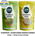 GRAIN ESSENCE Pumpkin Seeds 100g + Sunflower Seeds 100g Combo | Immunity Boost | Vitamin E Pumpkin Seeds, Sunflower Seeds (2 x 100 g)