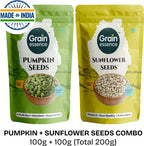 GRAIN ESSENCE Pumpkin Seeds 100g + Sunflower Seeds 100g Combo | Immunity Boost | Vitamin E Pumpkin Seeds, Sunflower Seeds (2 x 100 g)
