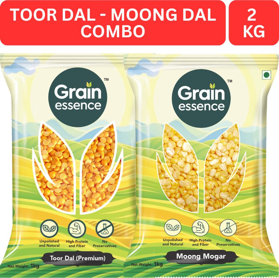 GRAIN ESSENCE Yellow Combo (Split) (Toor Dal + Moong Dal Combo, Premium Quality, Unpolished Dal, 2kg Value Pack) (2000 g)