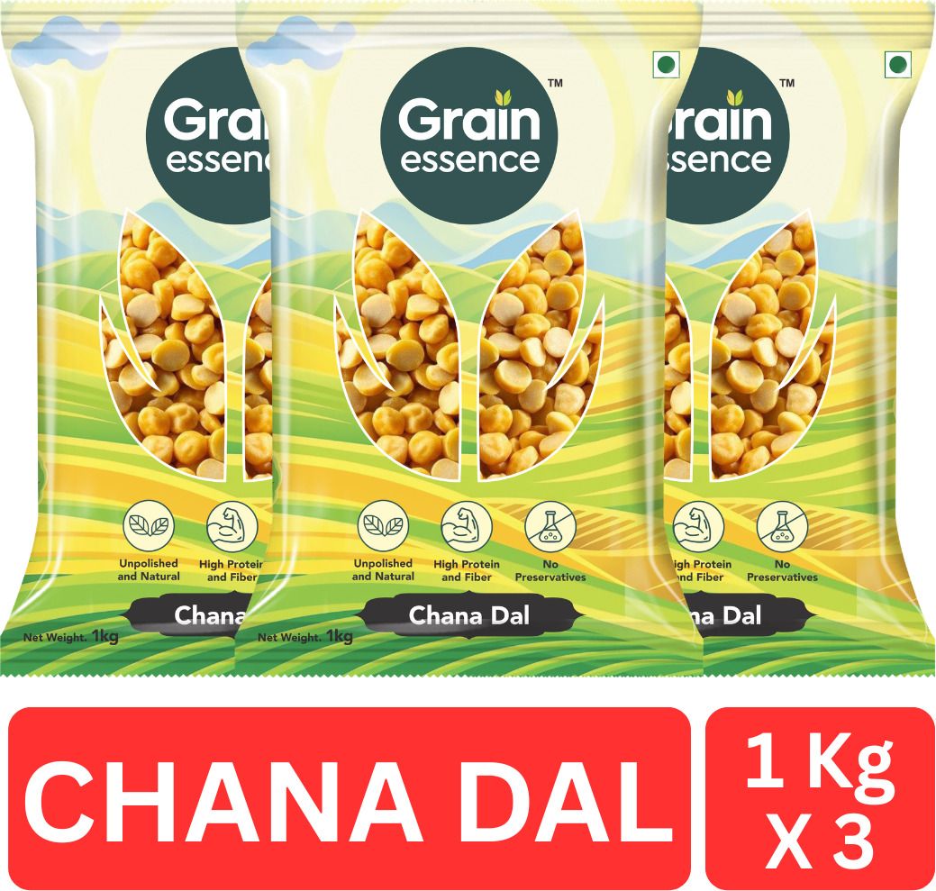 GRAIN ESSENCE Yellow Chana Dal (Split) (Unpolished Dal, Value Pack, Combo) (3 kg)