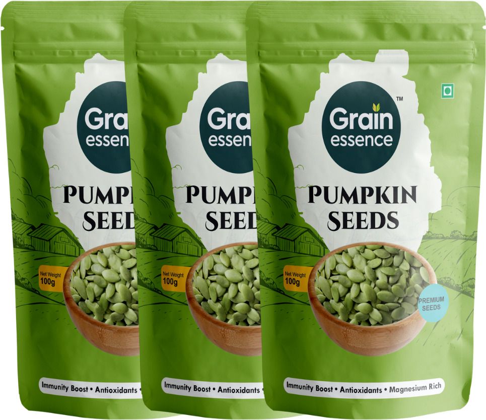 GRAIN ESSENCE Grain Essence Premium Raw Pumpkin Seeds | 100% Natural, Unroasted & Unpolished | Pumpkin Seeds (3 x 100 g)