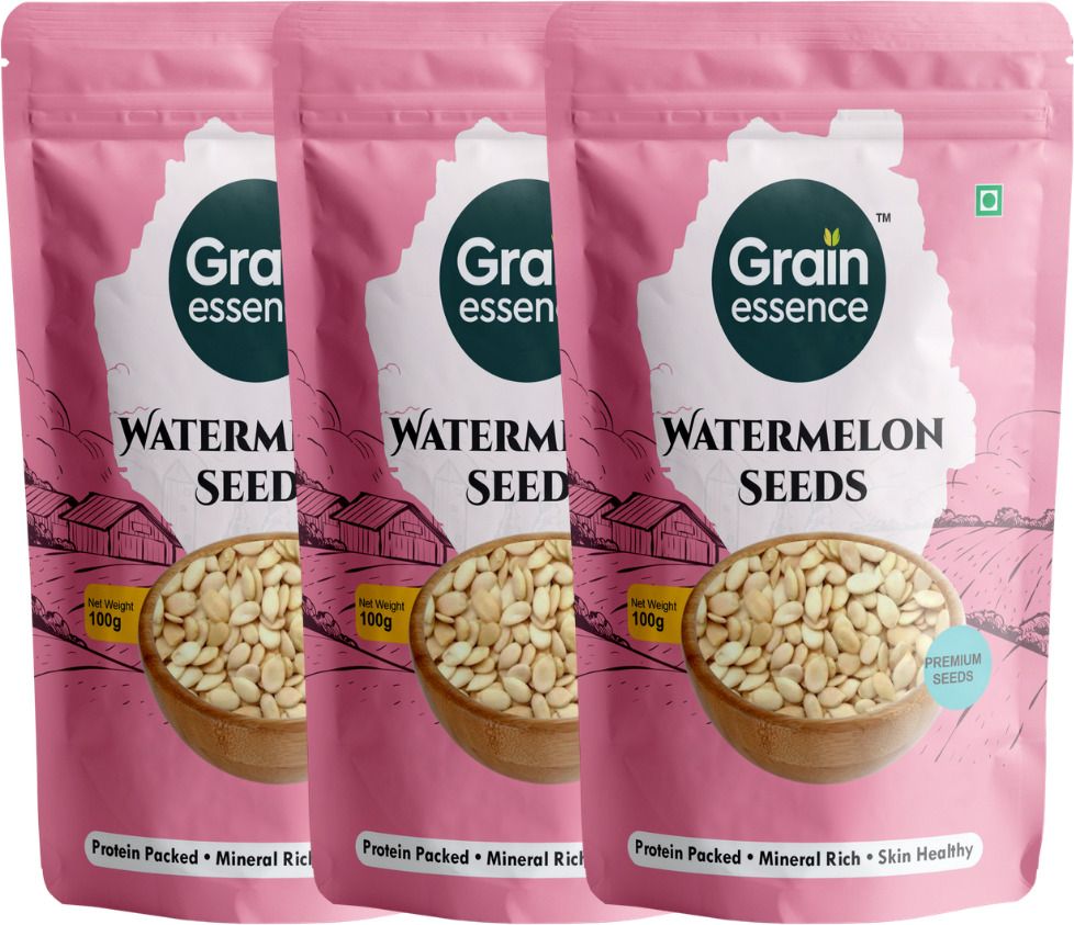 GRAIN ESSENCE Grain Essence Premium Raw Watermelon Seeds | 100% Natural, Unroasted & Unpolish Watermelon Seeds (3 x 100 g)