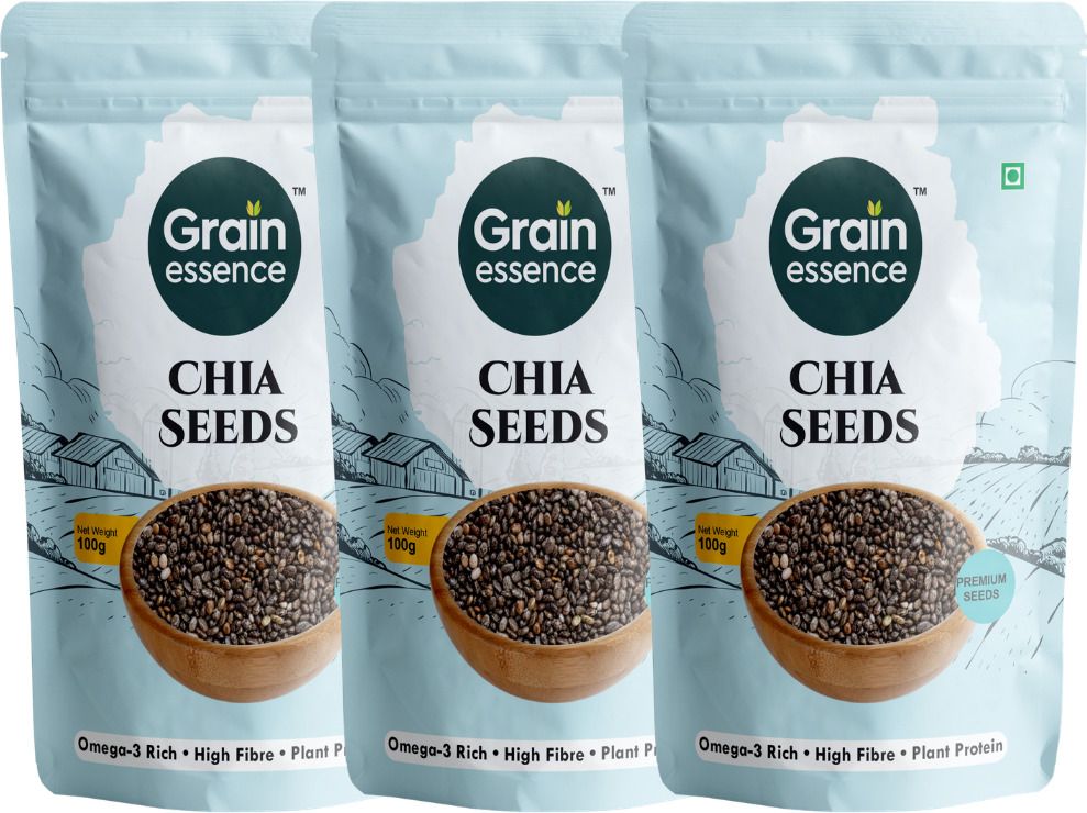 GRAIN ESSENCE Premium Chia Seeds | 100% Natural, Raw & Unpolished Superfood Chia Seeds (3 x 100 g)