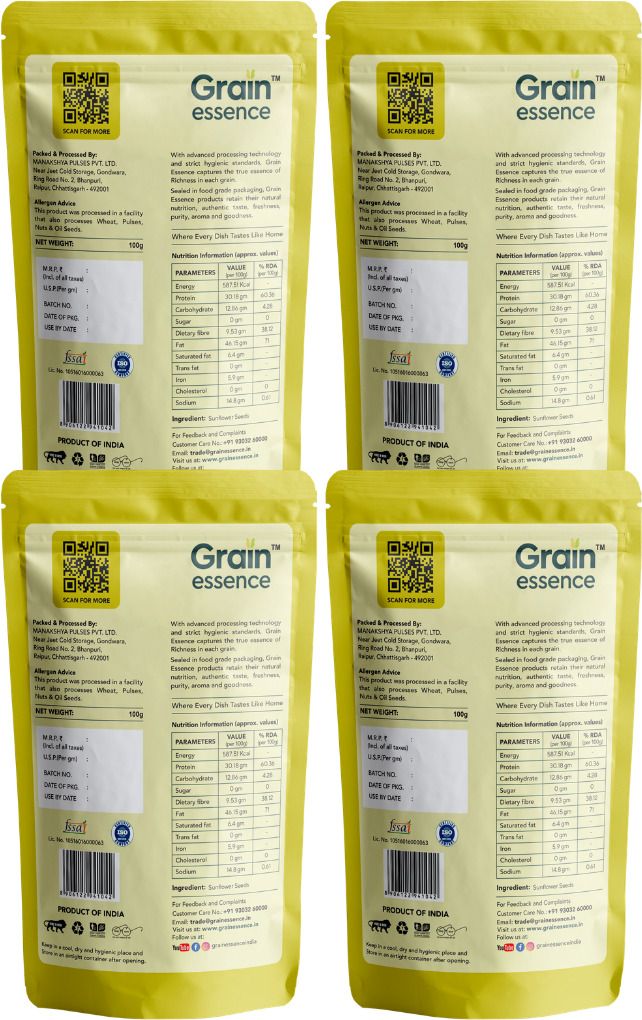 GRAIN ESSENCE Grain Essence Premium Sunflower Seeds | 100% Natural, Raw & Unroasted | Sunflower Seeds (4 x 100 g) - view 2