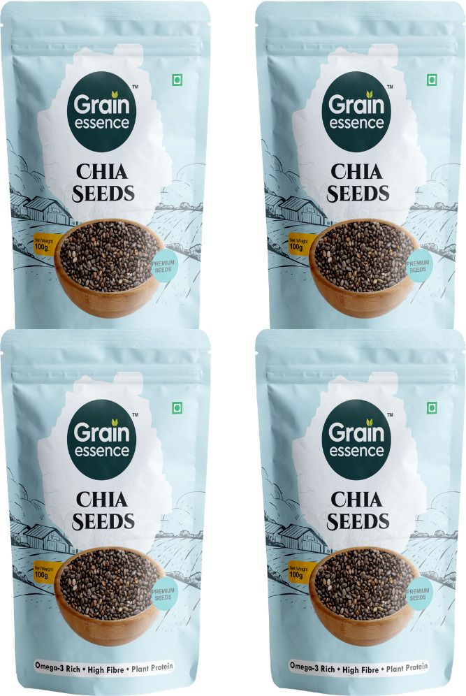 GRAIN ESSENCE Premium Chia Seeds | 100% Natural, Raw & Unpolished Superfood Chia Seeds (4 x 100 g)