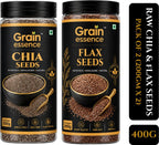 GRAIN ESSENCE Grain Essence Chia & Flax Seeds Combo | 100% Natural, Raw & Unpolished Superfood Chia Seeds, Brown Flax Seeds (2 x 200 g)