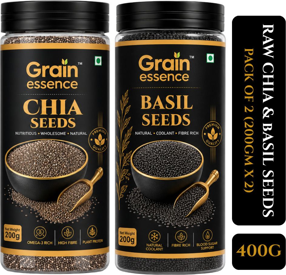 GRAIN ESSENCE Grain Essence Premium Chia Seeds & Basil Seeds Combo Basil Seeds, Chia Seeds (2 x 200 g)