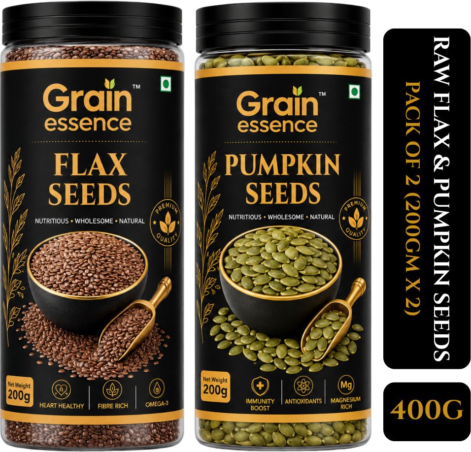 GRAIN ESSENCE GRAIN ESSENCE Premium Combo of Flax Seeds & Pumpkin Seeds | Brown Flax Seeds, Pumpkin Seeds (2 x 200 g)
