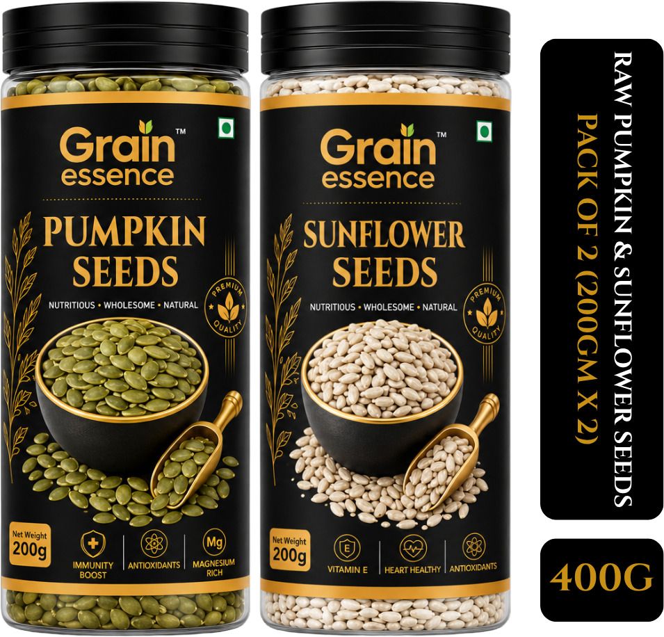 GRAIN ESSENCE GRAIN ESSENCE Premium Pumpkin Seeds & Sunflower Seeds Combo | Immunity Boost Pumpkin Seeds, Sunflower Seeds (2 x 200 g)
