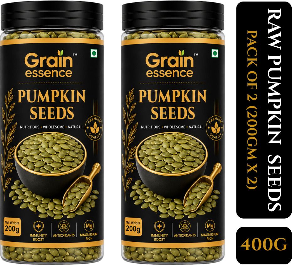 GRAIN ESSENCE Grain Essence Premium Raw Pumpkin Seeds | 100% Natural, Unroasted & Unpolished | Pumpkin Seeds (2 x 200 g)