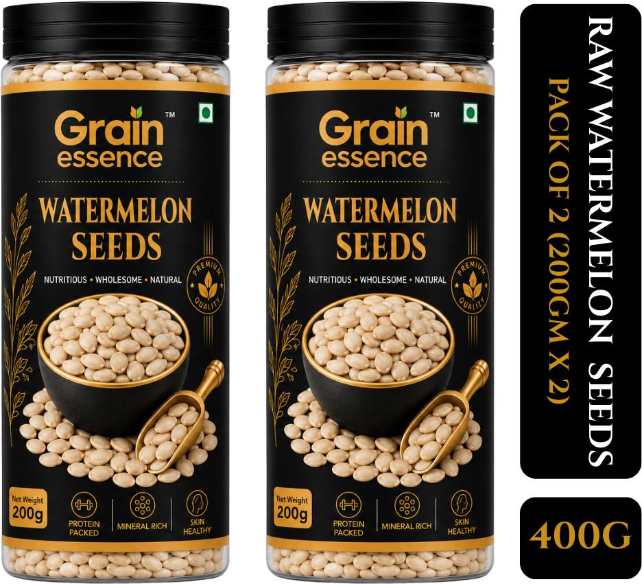 GRAIN ESSENCE Grain Essence Premium Watermelon Seeds | 100% Natural, Unroasted & Unpolished Watermelon Seeds (2 x 200 g)