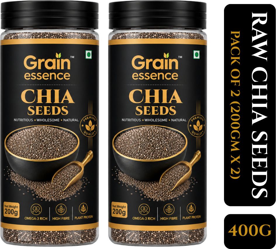 GRAIN ESSENCE Premium Chia Seeds | 100% Natural, Raw & Unpolished Superfood Chia Seeds (2 x 200 g)