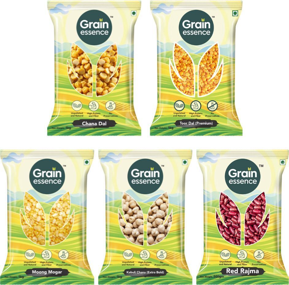 GRAIN ESSENCE Yellow, White, Red Combo (Split) (Whole Pulses, Split Dal) (5 kg)