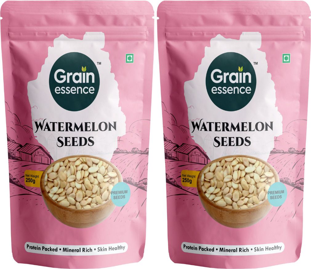 GRAIN ESSENCE Grain Essence Premium Raw Watermelon Seeds | 100% Natural, Unroasted & Unpolish Watermelon Seeds (2 x 250 g)