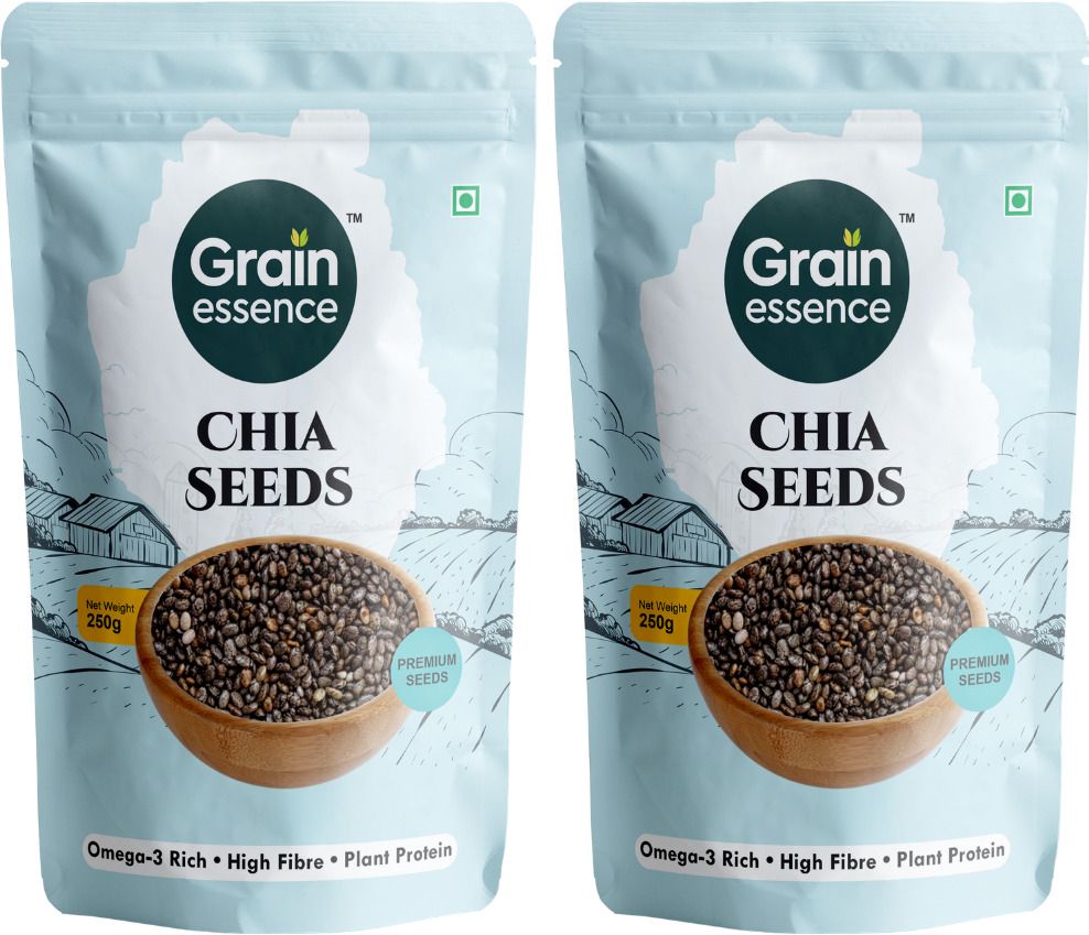 GRAIN ESSENCE Premium Chia Seeds | 100% Natural, Raw & Unpolished Superfood Chia Seeds (2 x 250 g)