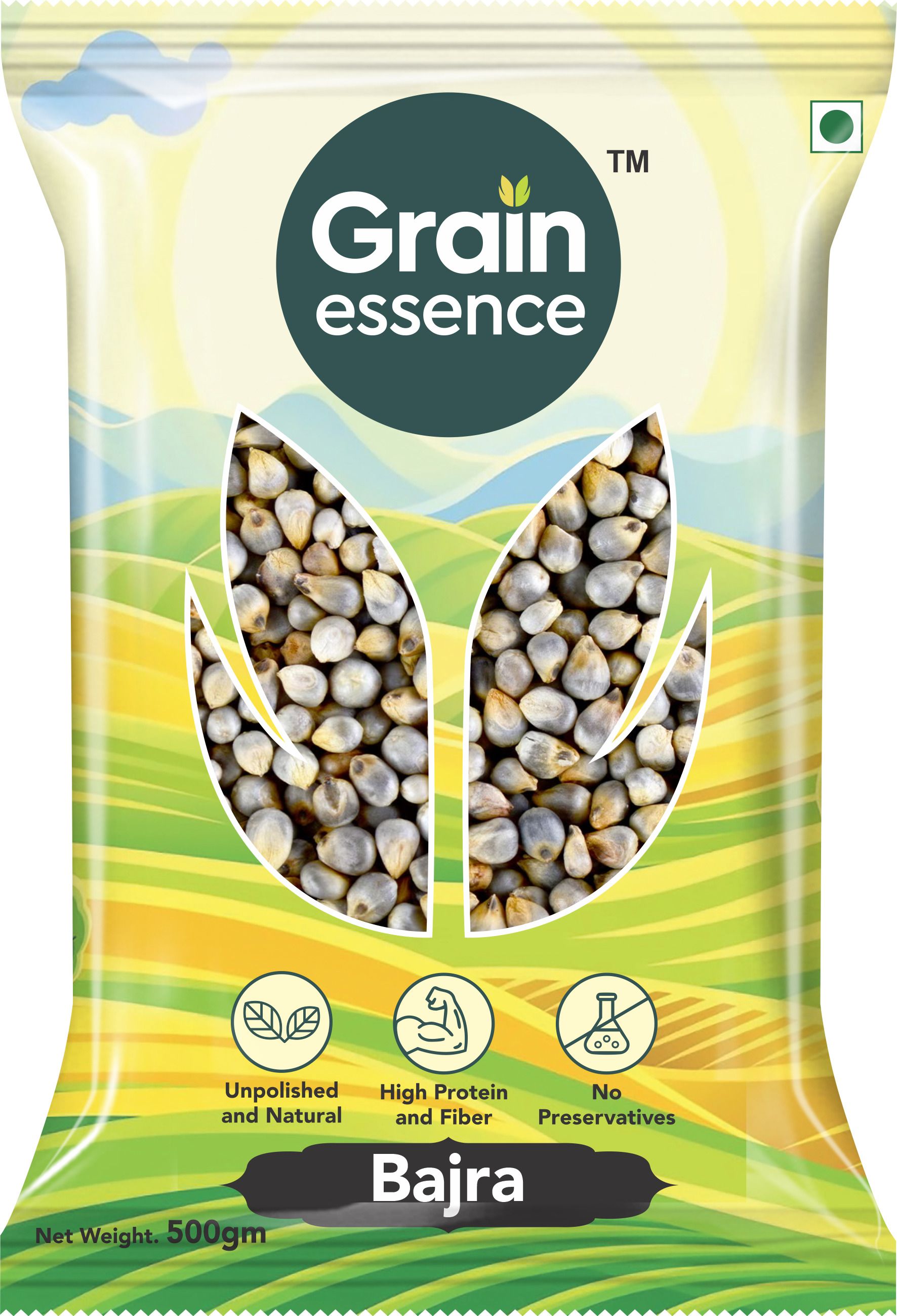GRAIN ESSENCE Bajra Unpolished Pearl Millet, Gluten Free Whole Grain, Bajra for Rotis, Khichdi Pearl Millet (500 g)