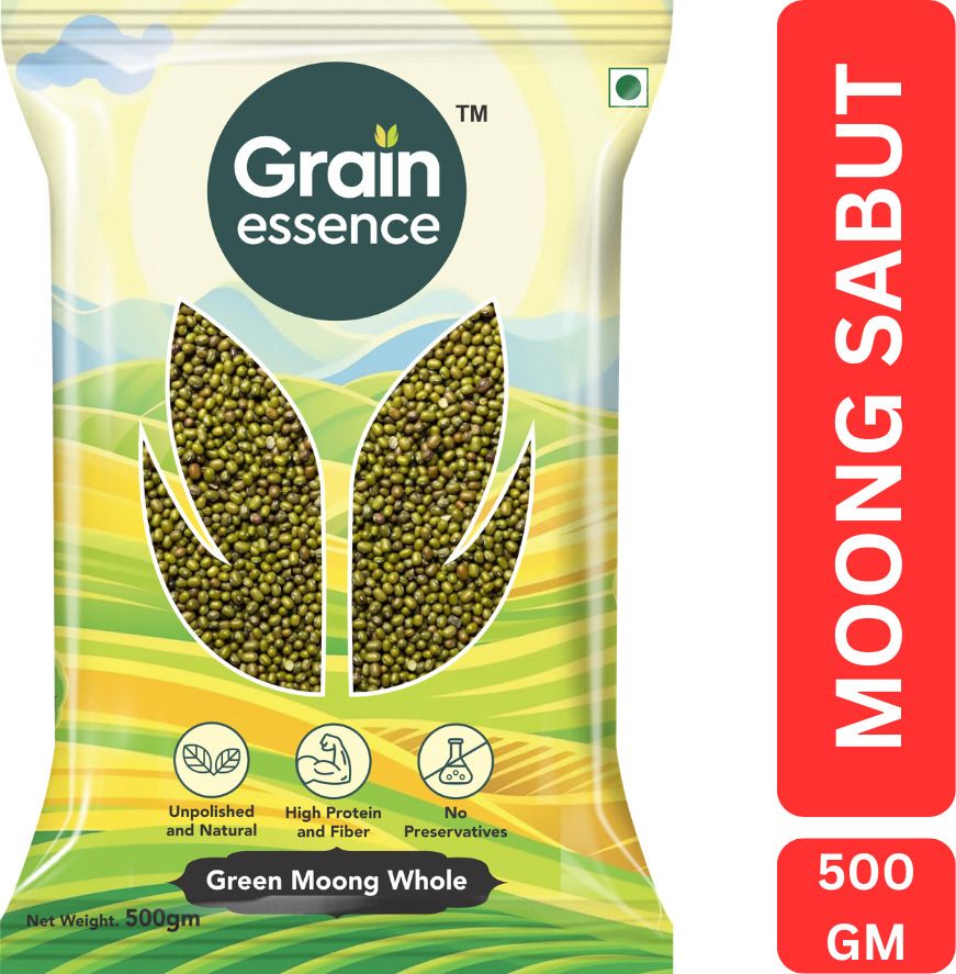 GRAIN ESSENCE Green Moong Dal (Whole) (Sabut Moong, Premium Quality, Unpolished) (500 g)