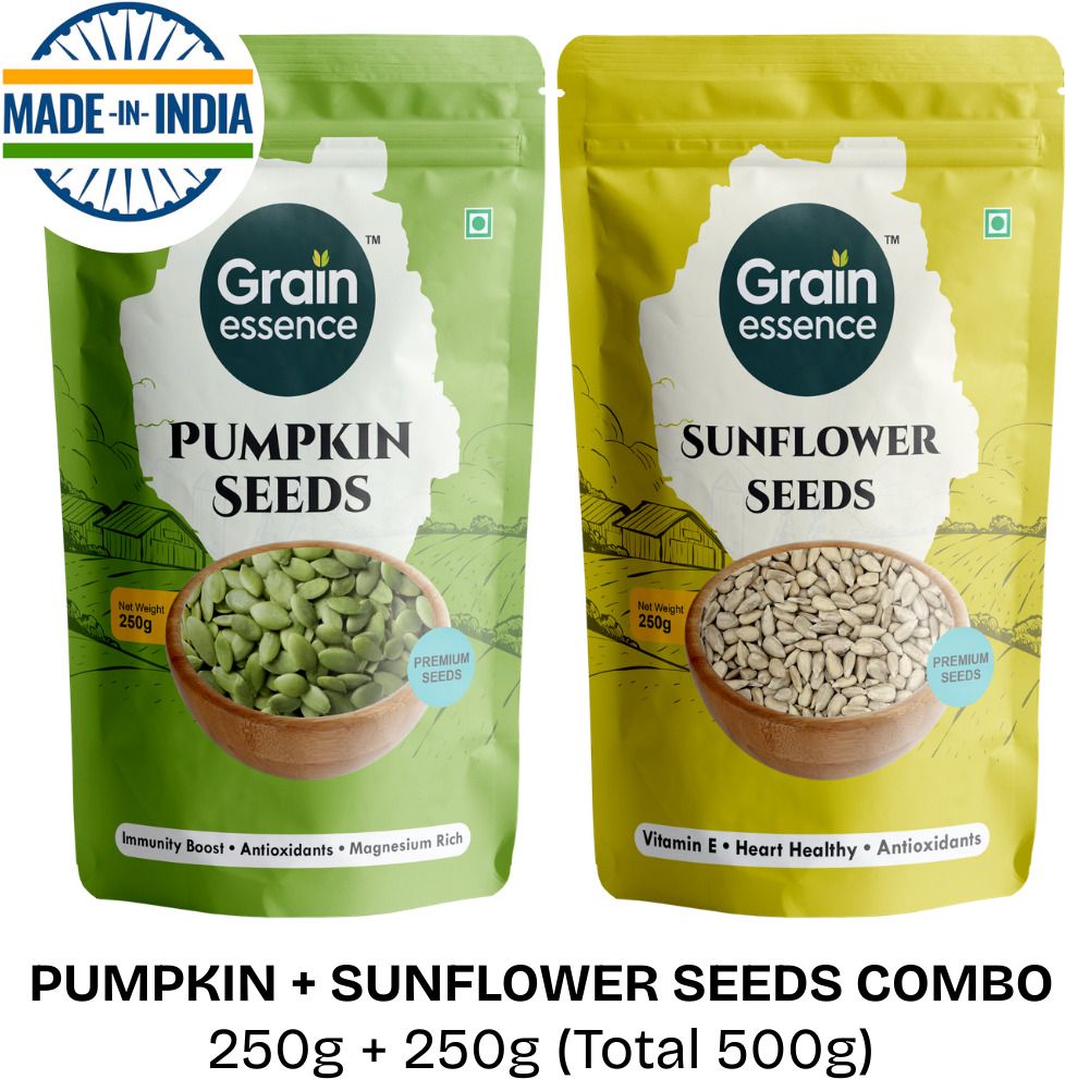 GRAIN ESSENCE Pumpkin Seeds 250g + Sunflower Seeds 250g Combo | Immunity Boost | Vitamin E Pumpkin Seeds, Sunflower Seeds (2 x 250 g)