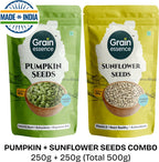 GRAIN ESSENCE Pumpkin Seeds 250g + Sunflower Seeds 250g Combo | Immunity Boost | Vitamin E Pumpkin Seeds, Sunflower Seeds (2 x 250 g)