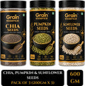 GRAIN ESSENCE GRAIN ESSENCE Premium Combo of Chia, Pumpkin & Sunflower Seeds | Chia Seeds, Pumpkin Seeds, Sunflower Seeds (3 x 200 g)