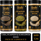GRAIN ESSENCE GRAIN ESSENCE Premium Combo of Chia, Pumpkin & Sunflower Seeds | Chia Seeds, Pumpkin Seeds, Sunflower Seeds (3 x 200 g)
