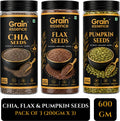 GRAIN ESSENCE GRAIN ESSENCE Premium Combo of Chia Seeds, Flax Seeds, Pumpkin Seeds | Brown Flax Seeds, Chia Seeds, Pumpkin Seeds (3 x 200 g)
