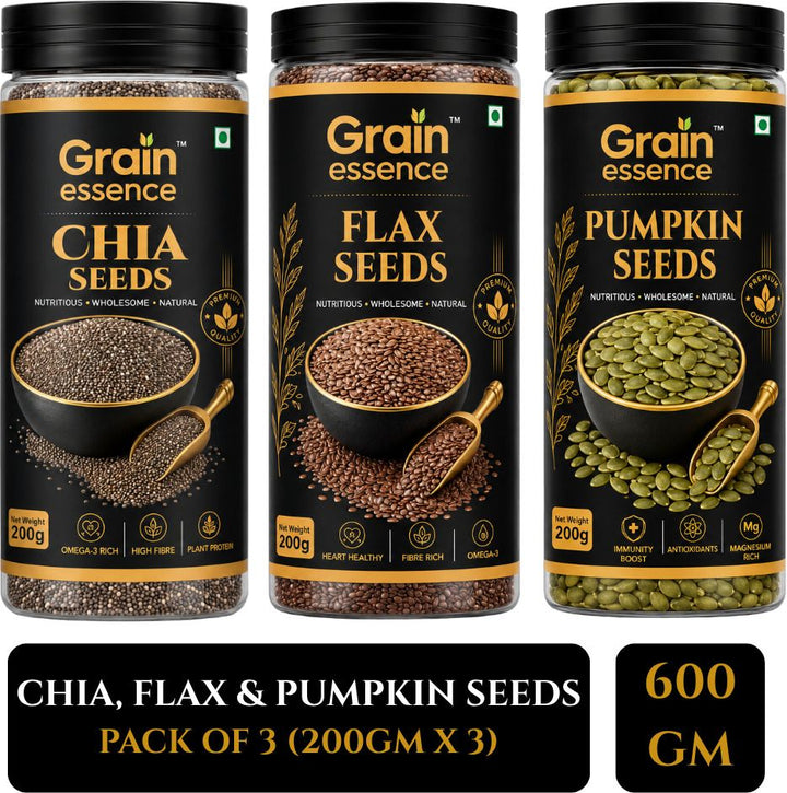 Chia Seeds, Flax Seeds, Pumpkin Seeds Jar Combo
