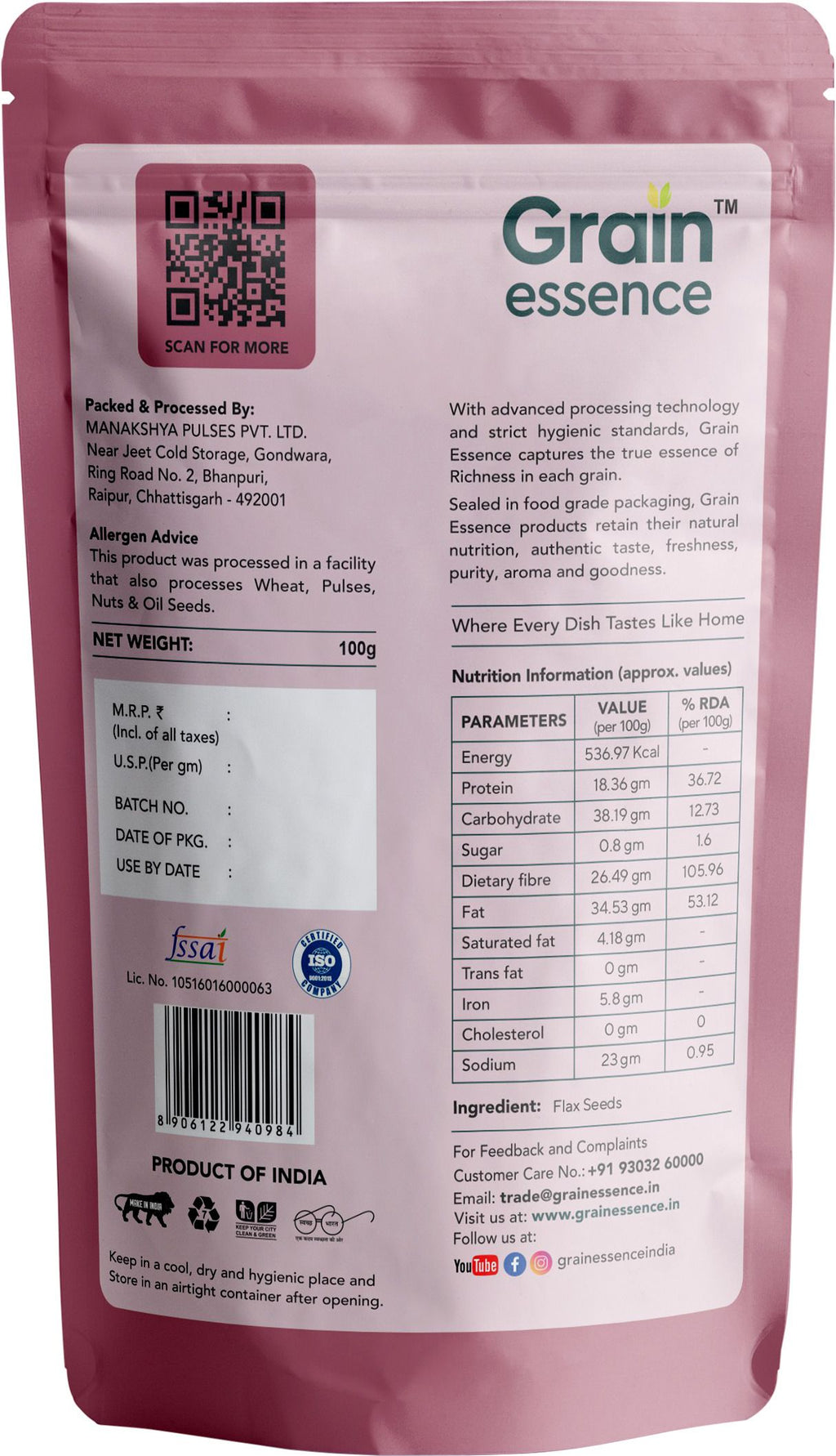 GRAIN ESSENCE Grain Essence Super Seeds Combo | Pumpkin Seeds, Watermelon Seeds, Sunflower Seeds, Brown Chia Seeds, Basil Seeds, Brown Flax Seeds (6 x 100 g) - view 12