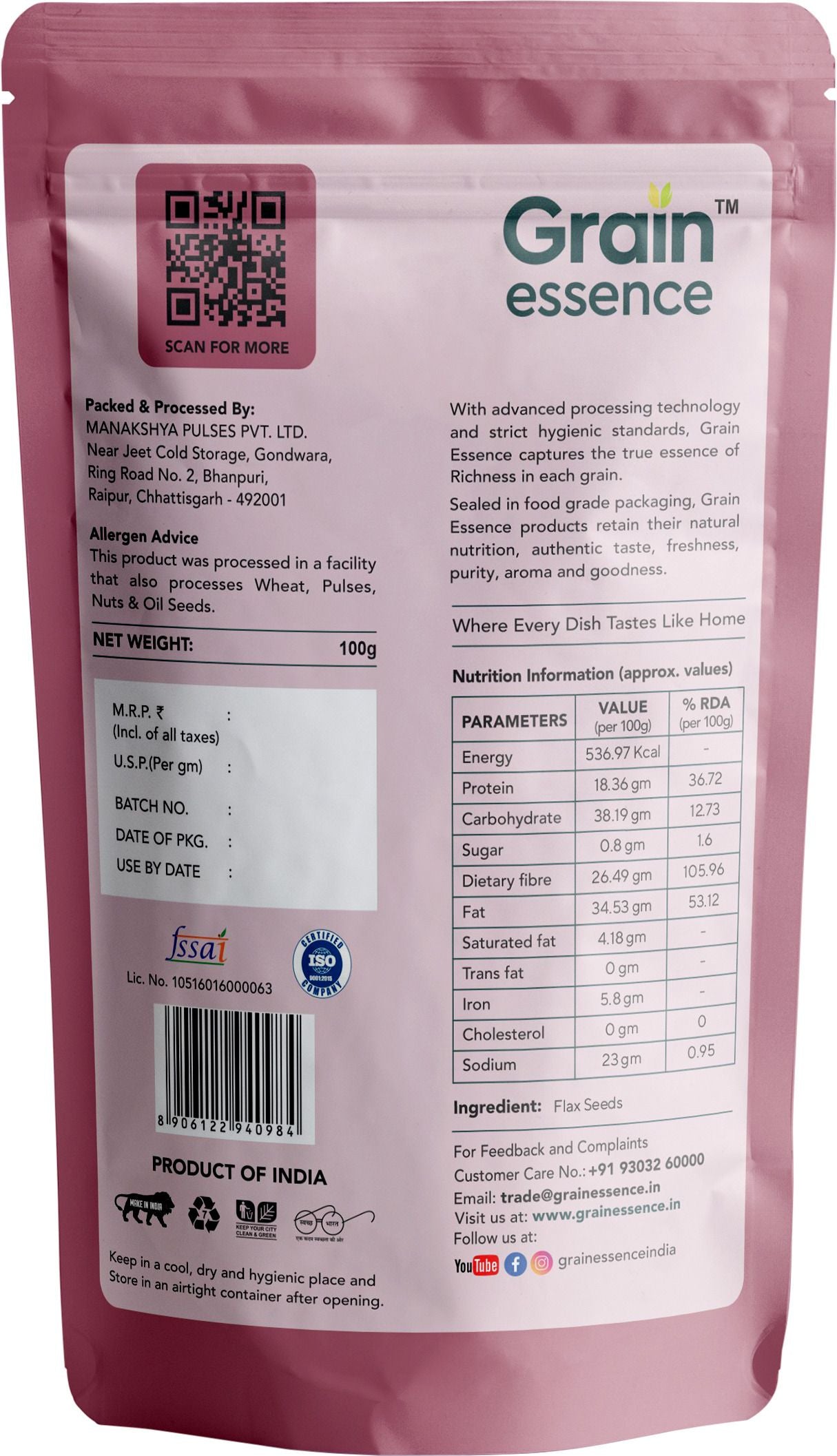 GRAIN ESSENCE Grain Essence Super Seeds Combo | Pumpkin Seeds, Watermelon Seeds, Sunflower Seeds, Brown Chia Seeds, Basil Seeds, Brown Flax Seeds (6 x 100 g) - view 12
