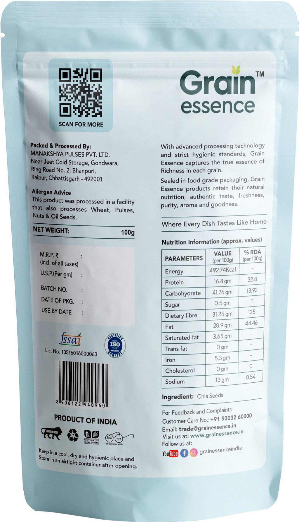 GRAIN ESSENCE Grain Essence Super Seeds Combo | Pumpkin Seeds, Watermelon Seeds, Sunflower Seeds, Brown Chia Seeds, Basil Seeds, Brown Flax Seeds (6 x 100 g) - view 13