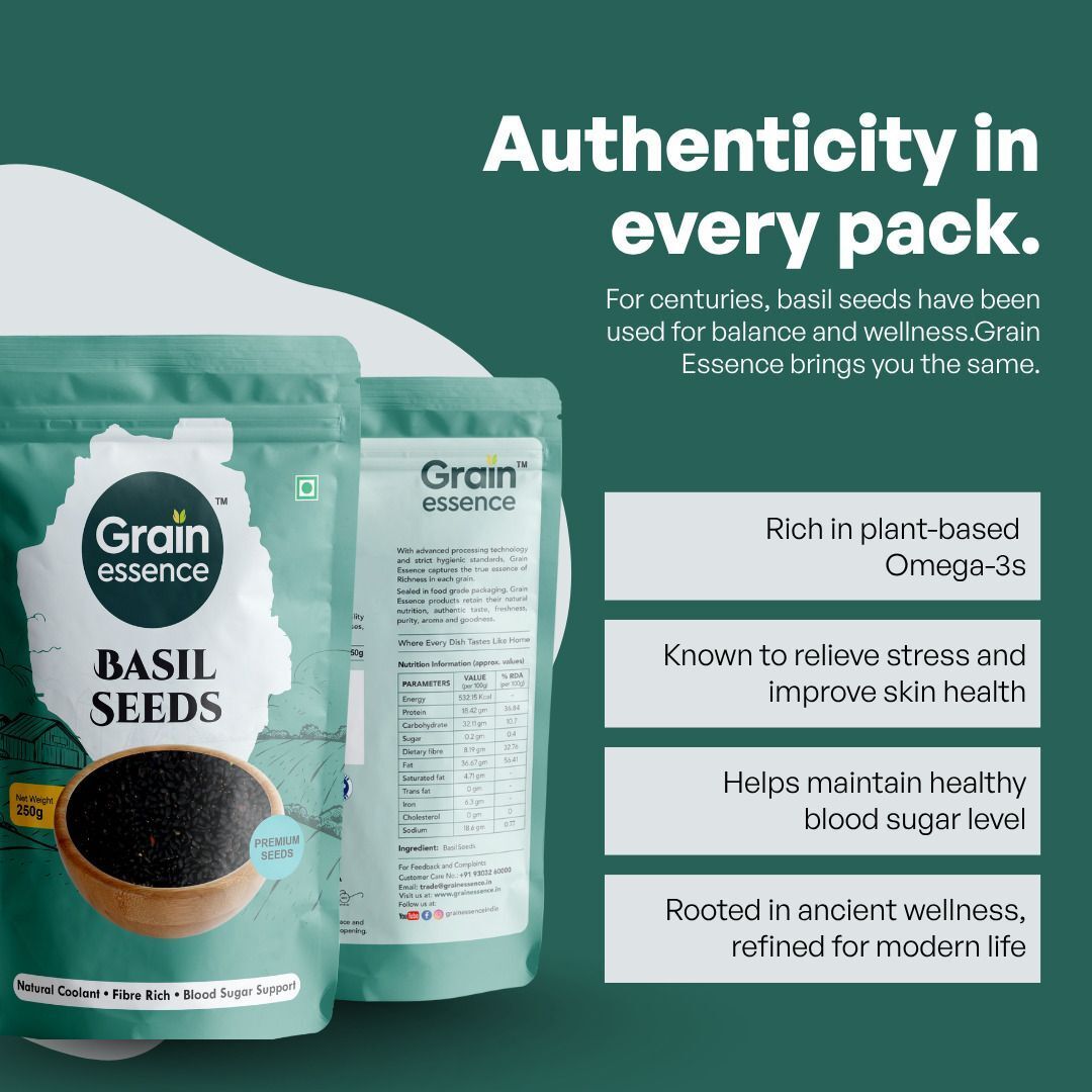 GRAIN ESSENCE Grain Essence Premium Basil Seeds (Sabja Seeds) | 100% Natural, Raw & Unpolished Basil Seeds (100 g) - view 5