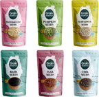 GRAIN ESSENCE Grain Essence Super Seeds Combo | Pumpkin Seeds, Watermelon Seeds, Sunflower Seeds, Brown Chia Seeds, Basil Seeds, Brown Flax Seeds (6 x 100 g)