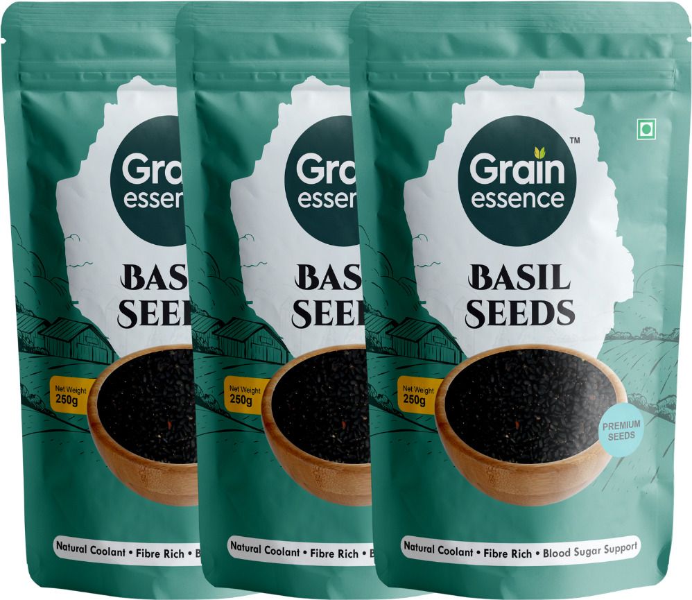GRAIN ESSENCE Grain Essence Premium Basil Seeds (Sabja Seeds) | 100% Natural, Raw & Unpolished Basil Seeds (3 x 250 g)