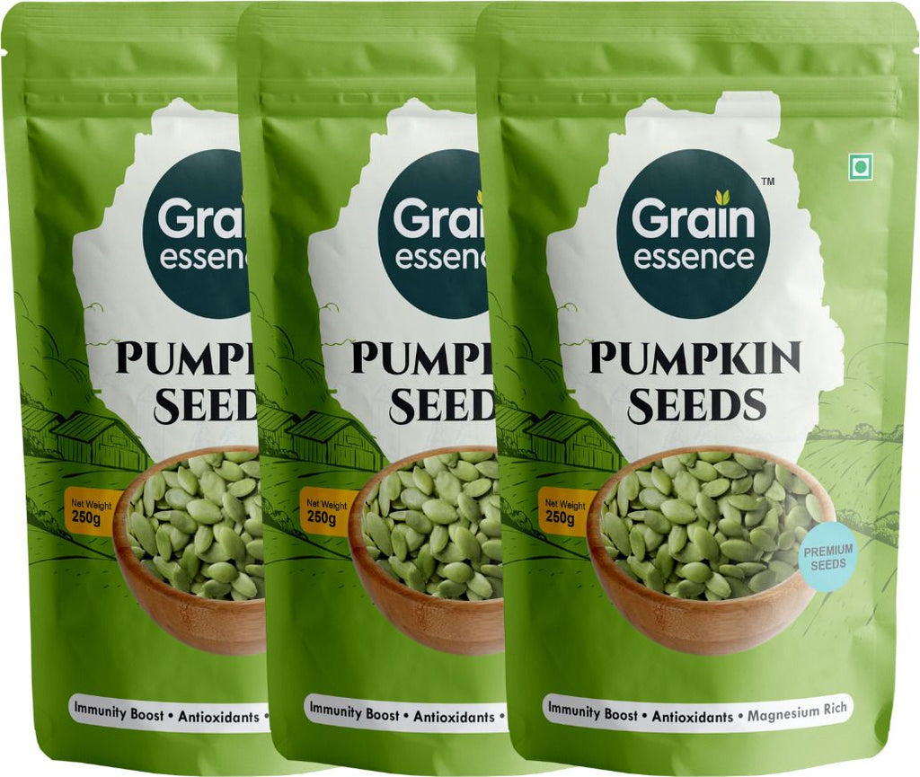 GRAIN ESSENCE Grain Essence Premium Raw Pumpkin Seeds | 100% Natural, Unroasted & Unpolished | Pumpkin Seeds (3 x 250 g)